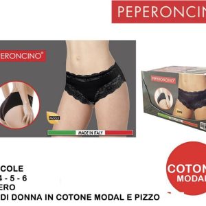 PEPERONCINO slip midi in pizzo & cotone nero